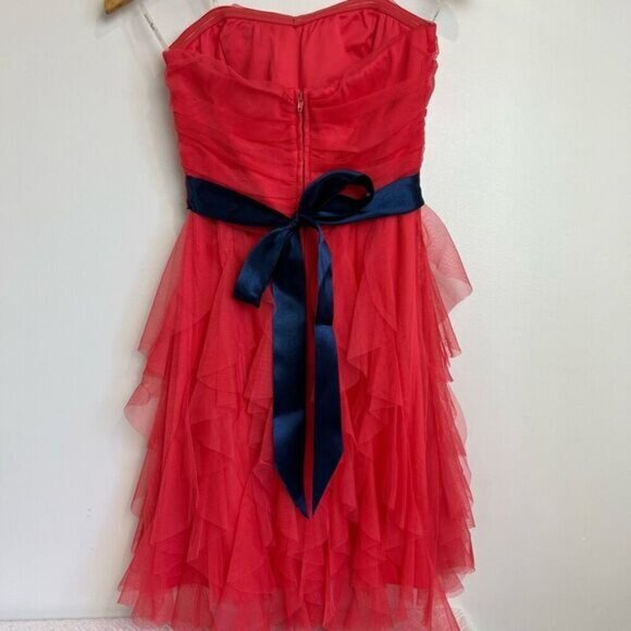Tease Me Juniors Size 5 Pink Coral Mini Strapless Dress Blue Tie Prom Gown Tutu - Picture 1 of 10